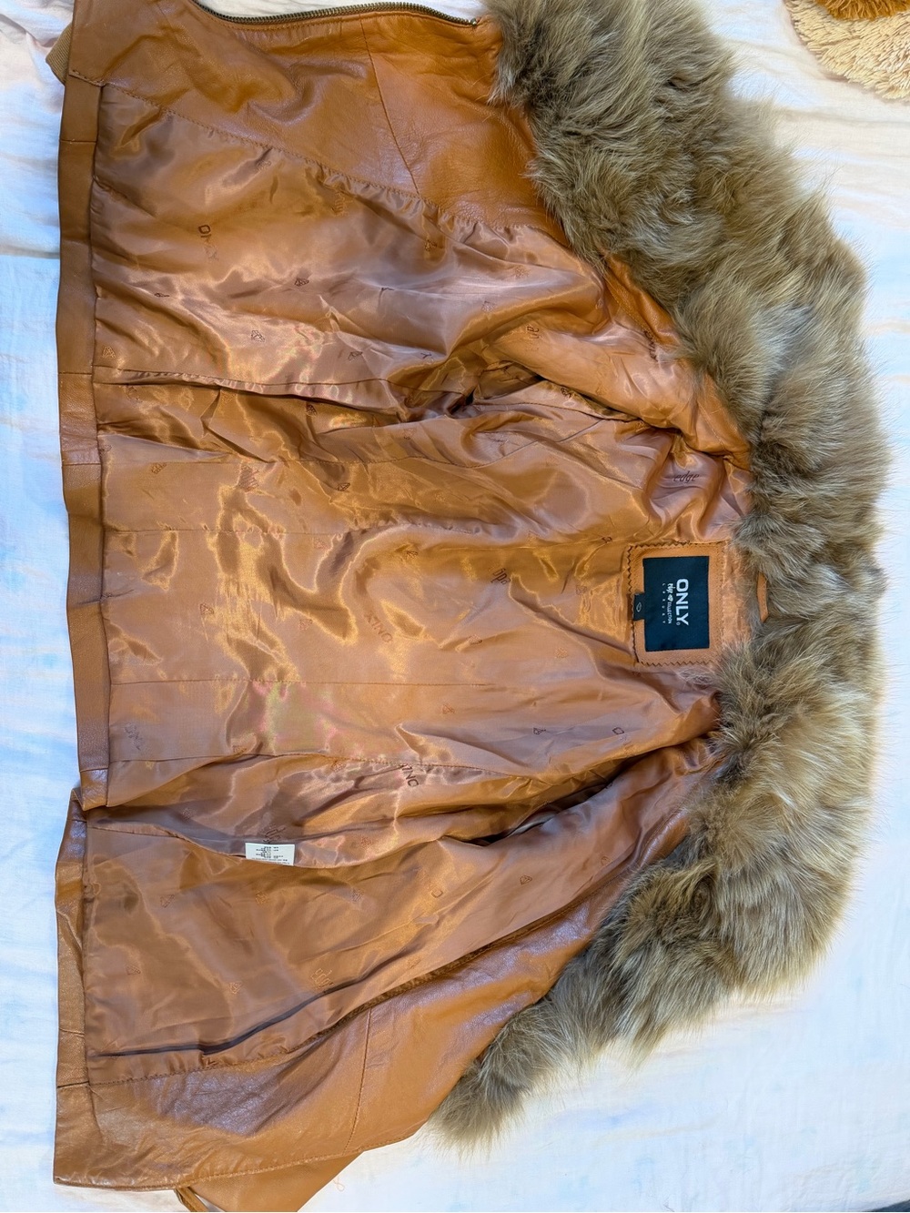 Vintage ONLY Real Fox Fur Collar Lamb Leather Jacket Y2K Moto XS/S - Picture 8 of 13